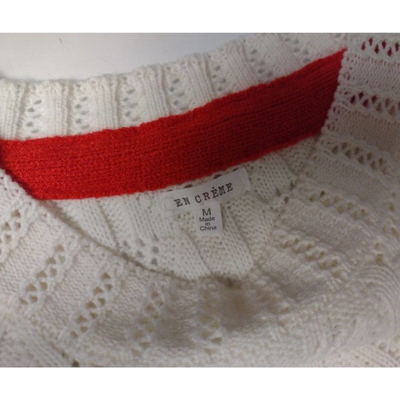 En Creme from Anthropologie Womens Ivory Open Cable Knit Crop Top Sweater Size M - Picture 4 of 4